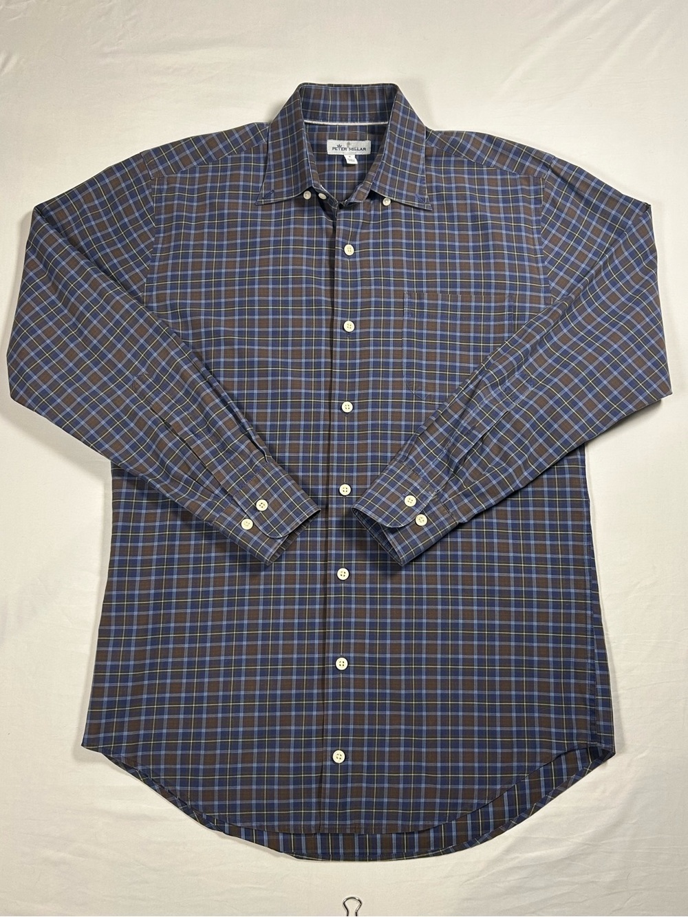 Peter Millar Men’s Small Button-Up Dress Shirt Blue Plaid Color Preppy